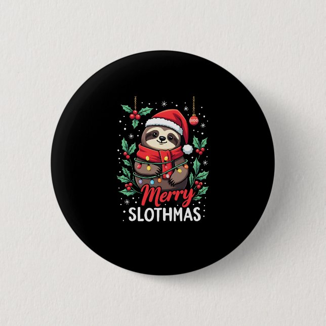 Funny Sloth Xmas Lights Merry Slothmas Sloth Chris 2 Inch Round Button (Front)