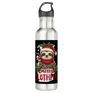 Funny Sloth Xmas Lights Merry Slothmas Sloth Chris 710 Ml Water Bottle