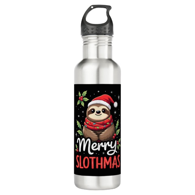 Funny Sloth Xmas Lights Merry Slothmas Sloth Chris 710 Ml Water Bottle (Front)