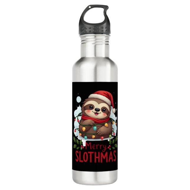 Funny Sloth Xmas Lights Merry Slothmas Sloth Chris 710 Ml Water Bottle (Front)