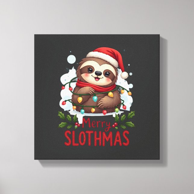 Funny Sloth Xmas Lights Merry Slothmas Sloth Chris Canvas Print (Front)