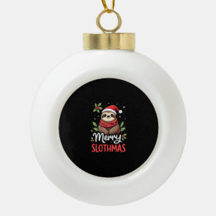Funny Sloth Xmas Lights Merry Slothmas Sloth Chris Ceramic Ball Christmas Ornament