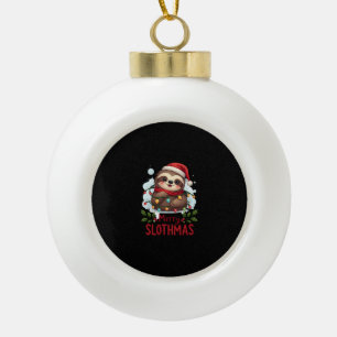 Funny Sloth Xmas Lights Merry Slothmas Sloth Chris Ceramic Ball Christmas Ornament