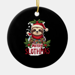 Funny Sloth Xmas Lights Merry Slothmas Sloth Chris Ceramic Ornament