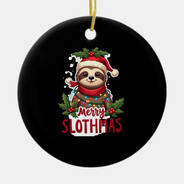 Funny Sloth Xmas Lights Merry Slothmas Sloth Chris Ceramic Ornament (Front)