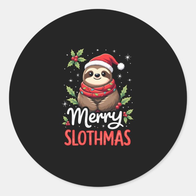 Funny Sloth Xmas Lights Merry Slothmas Sloth Chris Classic Round Sticker (Front)