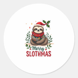 Funny Sloth Xmas Lights Merry Slothmas Sloth Chris Classic Round Sticker