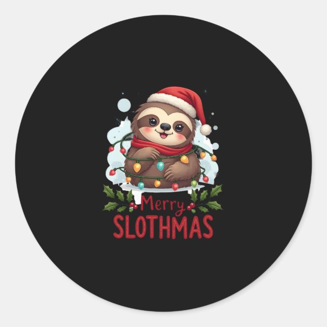 Funny Sloth Xmas Lights Merry Slothmas Sloth Chris Classic Round Sticker (Front)
