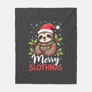 Funny Sloth Xmas Lights Merry Slothmas Sloth Chris Fleece Blanket