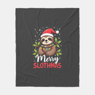 Funny Sloth Xmas Lights Merry Slothmas Sloth Chris Fleece Blanket