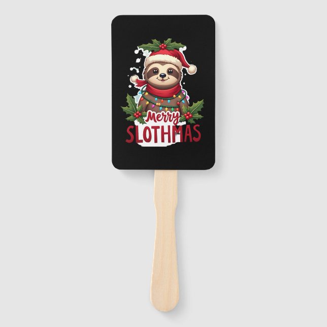 Funny Sloth Xmas Lights Merry Slothmas Sloth Chris Hand Fan (Front)