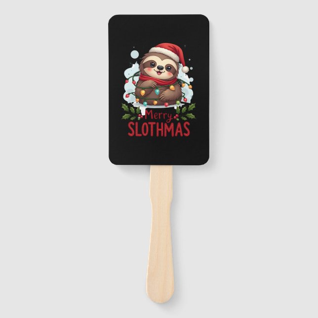 Funny Sloth Xmas Lights Merry Slothmas Sloth Chris Hand Fan (Front)