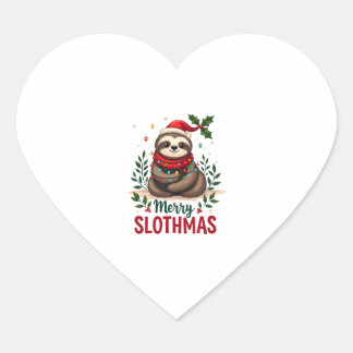 Funny Sloth Xmas Lights Merry Slothmas Sloth Chris Heart Sticker