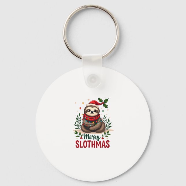 Funny Sloth Xmas Lights Merry Slothmas Sloth Chris Keychain (Front)