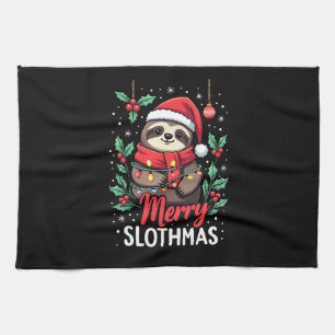 Funny Sloth Xmas Lights Merry Slothmas Sloth Chris Kitchen Towel