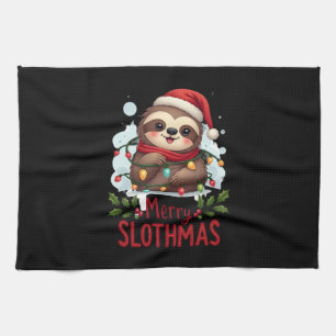 Funny Sloth Xmas Lights Merry Slothmas Sloth Chris Kitchen Towel