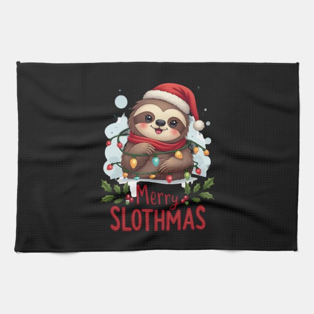 Funny Sloth Xmas Lights Merry Slothmas Sloth Chris Kitchen Towel (Horizontal)