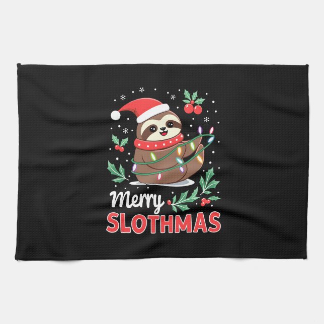 Funny Sloth Xmas Lights Merry Slothmas Sloth Chris Kitchen Towel (Horizontal)