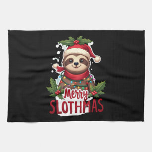 Funny Sloth Xmas Lights Merry Slothmas Sloth Chris Kitchen Towel