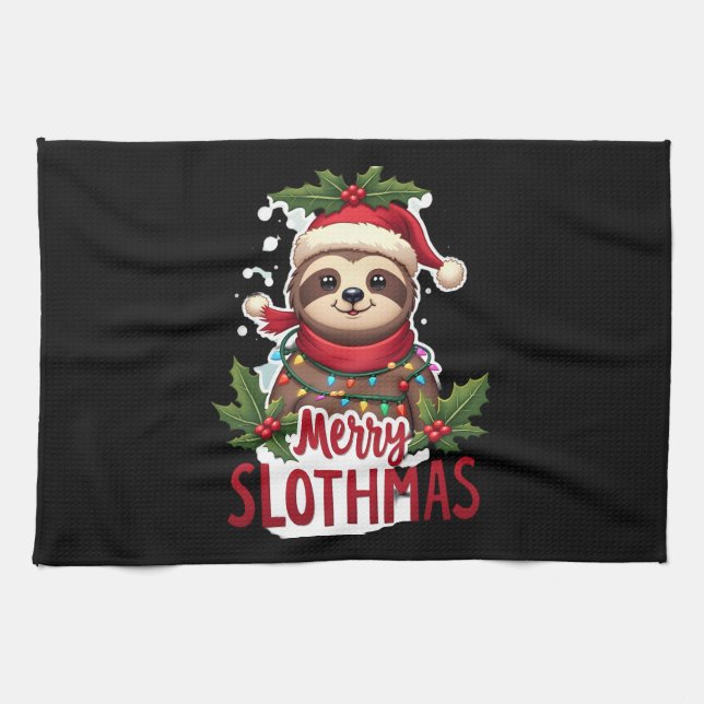 Funny Sloth Xmas Lights Merry Slothmas Sloth Chris Kitchen Towel (Horizontal)