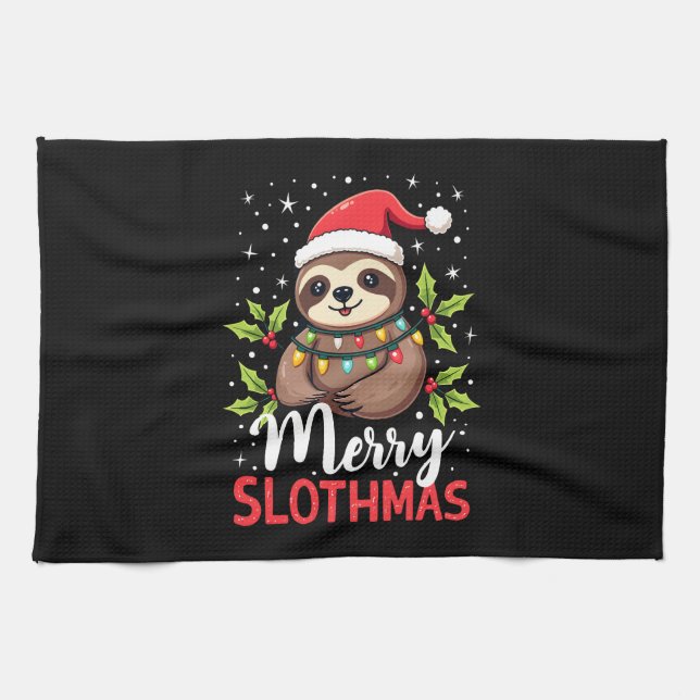 Funny Sloth Xmas Lights Merry Slothmas Sloth Chris Kitchen Towel (Horizontal)