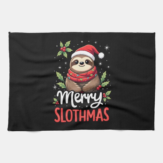 Funny Sloth Xmas Lights Merry Slothmas Sloth Chris Kitchen Towel (Horizontal)