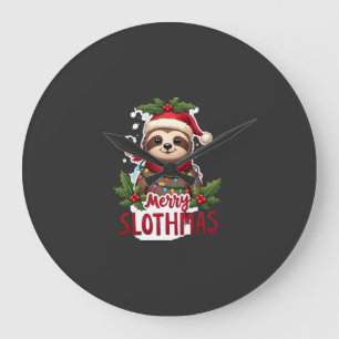 Funny Sloth Xmas Lights Merry Slothmas Sloth Chris Large Clock
