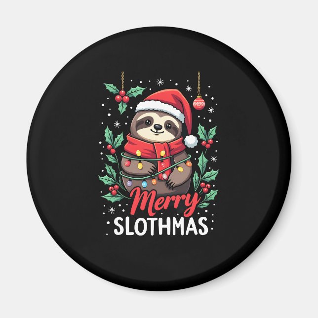 Funny Sloth Xmas Lights Merry Slothmas Sloth Chris Magnet (Front)