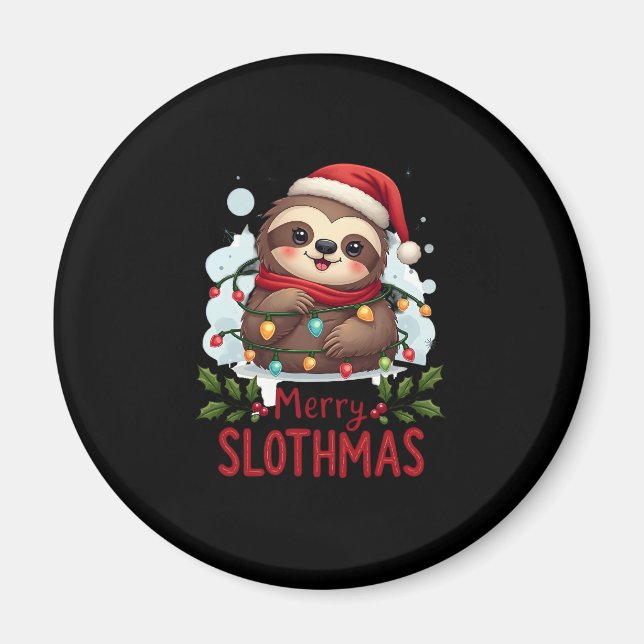 Funny Sloth Xmas Lights Merry Slothmas Sloth Chris Magnet (Front)