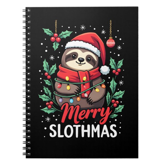 Funny Sloth Xmas Lights Merry Slothmas Sloth Chris Notebook (Front)