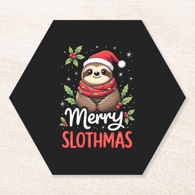 Funny Sloth Xmas Lights Merry Slothmas Sloth Chris Paper Coaster (Front)