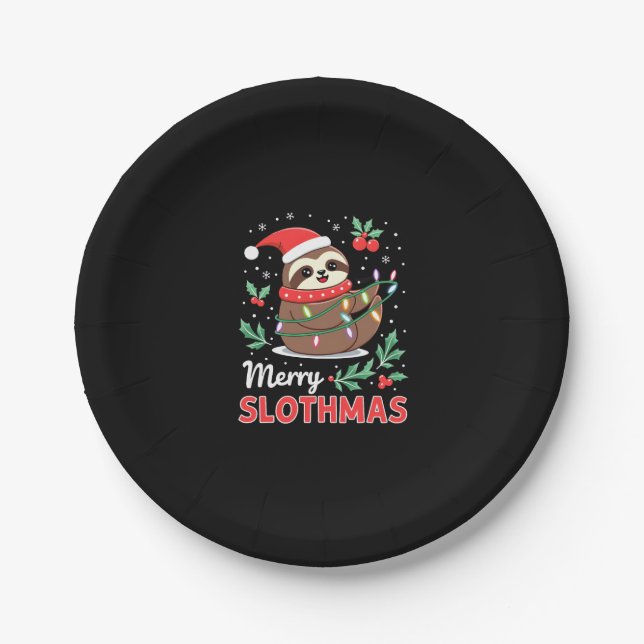 Funny Sloth Xmas Lights Merry Slothmas Sloth Chris Paper Plate (Front)