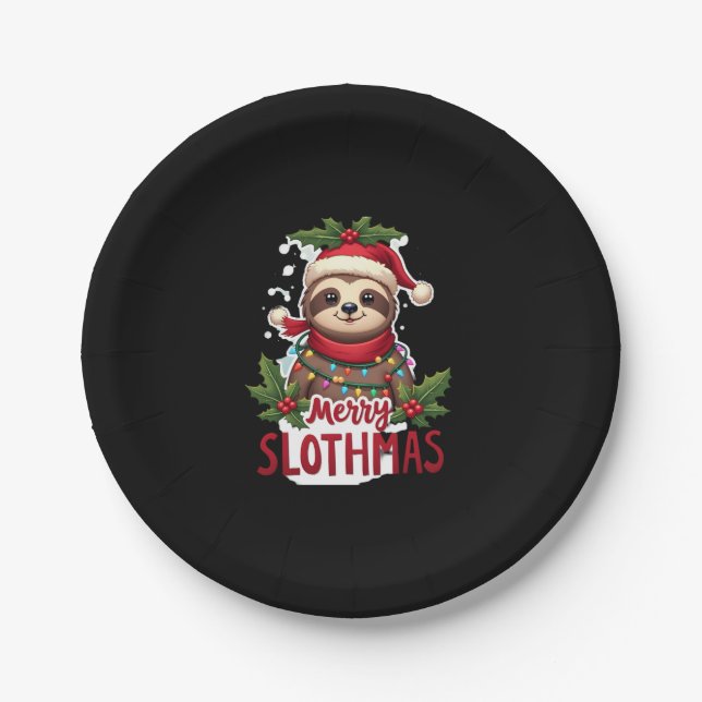 Funny Sloth Xmas Lights Merry Slothmas Sloth Chris Paper Plate (Front)