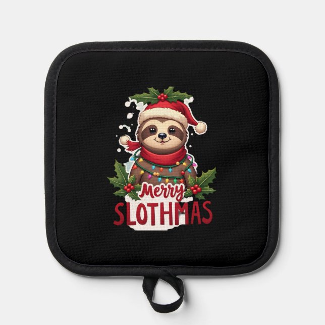 Funny Sloth Xmas Lights Merry Slothmas Sloth Chris Pot Holder (Front)