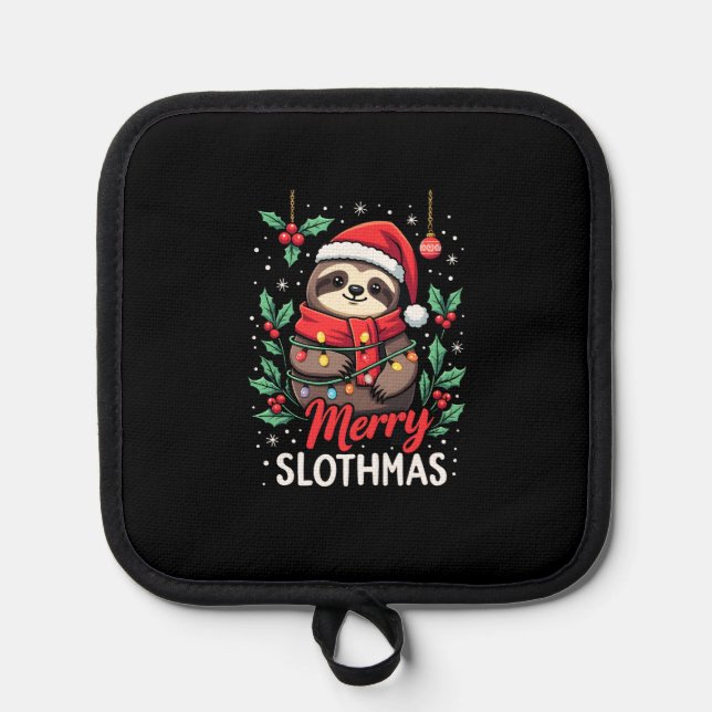 Funny Sloth Xmas Lights Merry Slothmas Sloth Chris Pot Holder (Front)