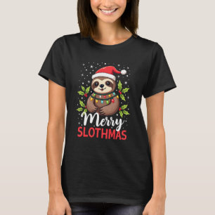Funny Sloth Xmas Lights Merry Slothmas Sloth Chris T-Shirt