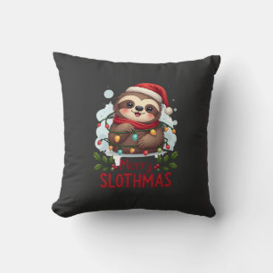 Funny Sloth Xmas Lights Merry Slothmas Sloth Chris Throw Pillow