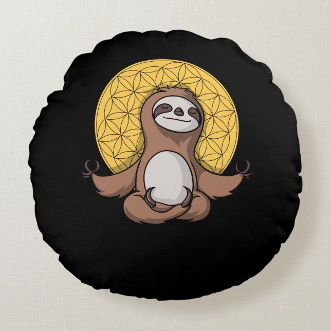 Funny Sloth Zen Yoga Meditation Animal Round Pillow (Front)