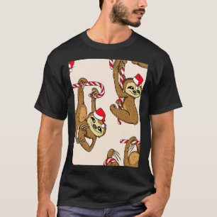 Funny Sloths In A Santas Hat On A Lollipop T-Shirt