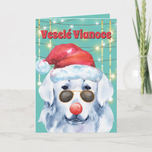 Funny Slovak Cuvak dog in lights Veselé Vianoce Card