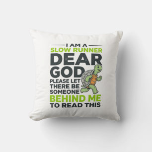 Funny Slow Runner Turtle Quote Vintage Engraving D Throw Pillow