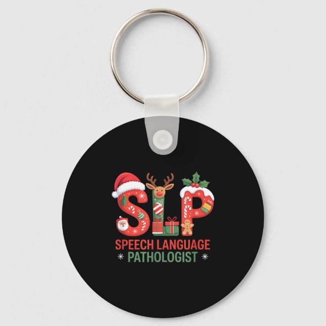 Funny Slp Christmas Speech Language Pathologist Ho Keychain (Front)