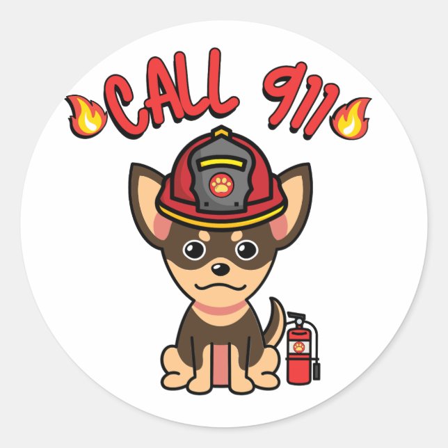 Funny small dog is a firefighter  classic round sticker (Front)