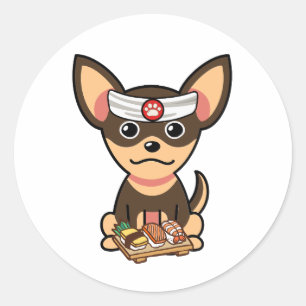 Funny small dog is a sushi chef classic round sticker