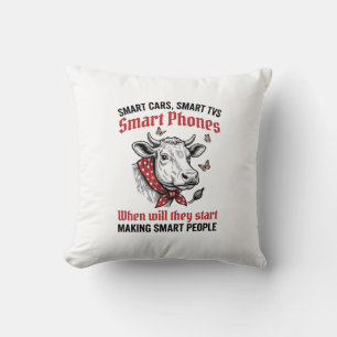 Funny Smart People Cow Vintage Engraving T-Shirt D Throw Pillow