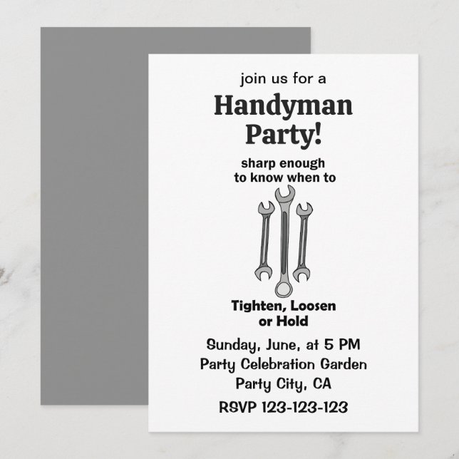 Funny Smart Wrench Handyman Tool Party Invitation (Front/Back)