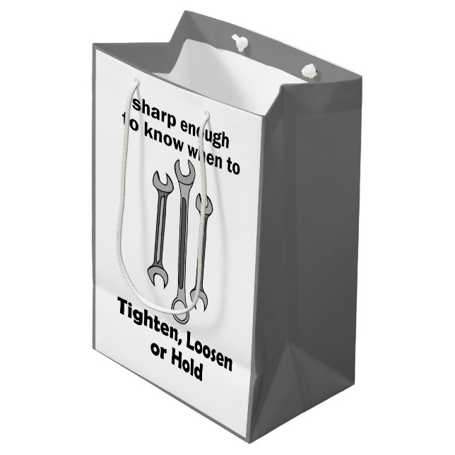 Funny Smart Wrench Handyman Tool Quote Medium Gift Bag (Front Angled)