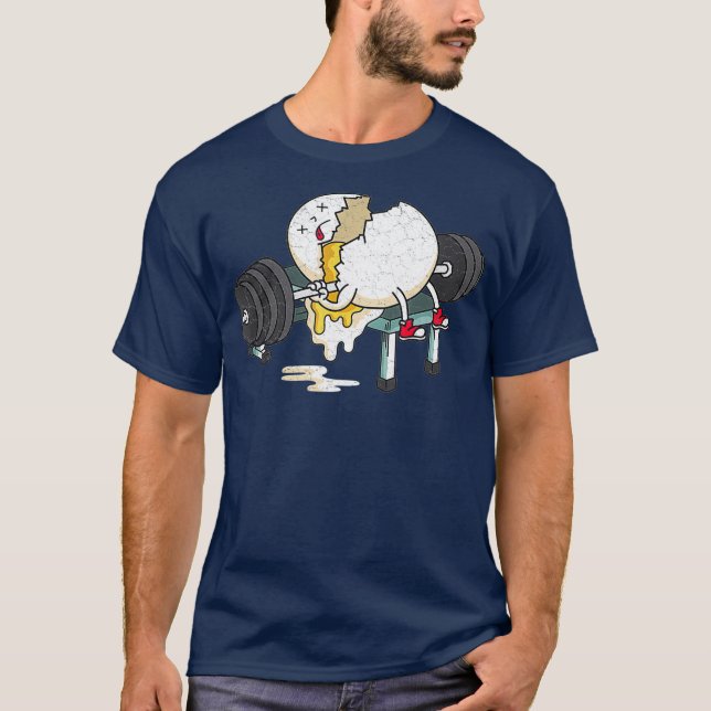 Funny Smashed Egg Fitness Gym Barbells Lifting T-Shirt (Front)