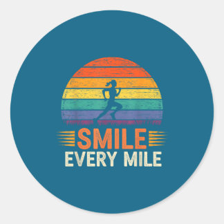 Funny Smile Every Mile Cool Running Runner Saying  Classic Round Sticker