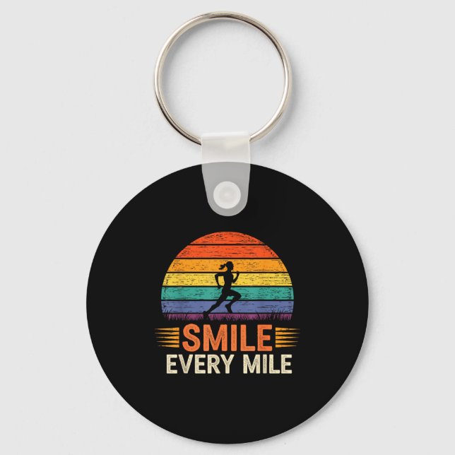 Funny Smile Every Mile Cool Running Runner Saying  Keychain (Front)